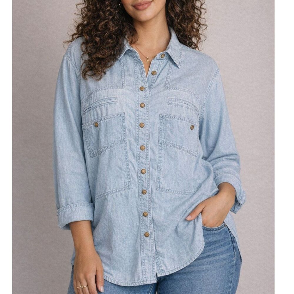 Coastal Grandma Vintage Denim Button up Plus Size 16W VTG  90’s August Max Woman